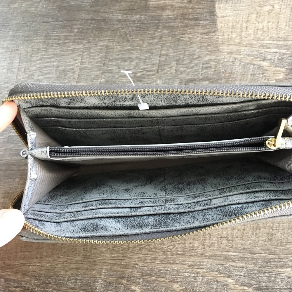 Zip Around Faux Leather Wallet Silver